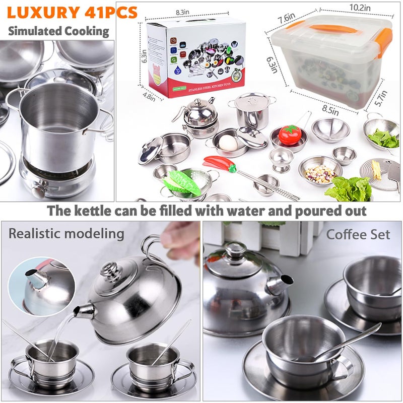 KEJIH Mini Size Kids Kitchen Pretend Play Toys Accessories with Stainless Steel Cookware Pots and Pans Set,Classic Kitchen Accessories Cooking Utensils Set Tiny Role Play Cooking Play Toy for Kids Toddlers - Image 4